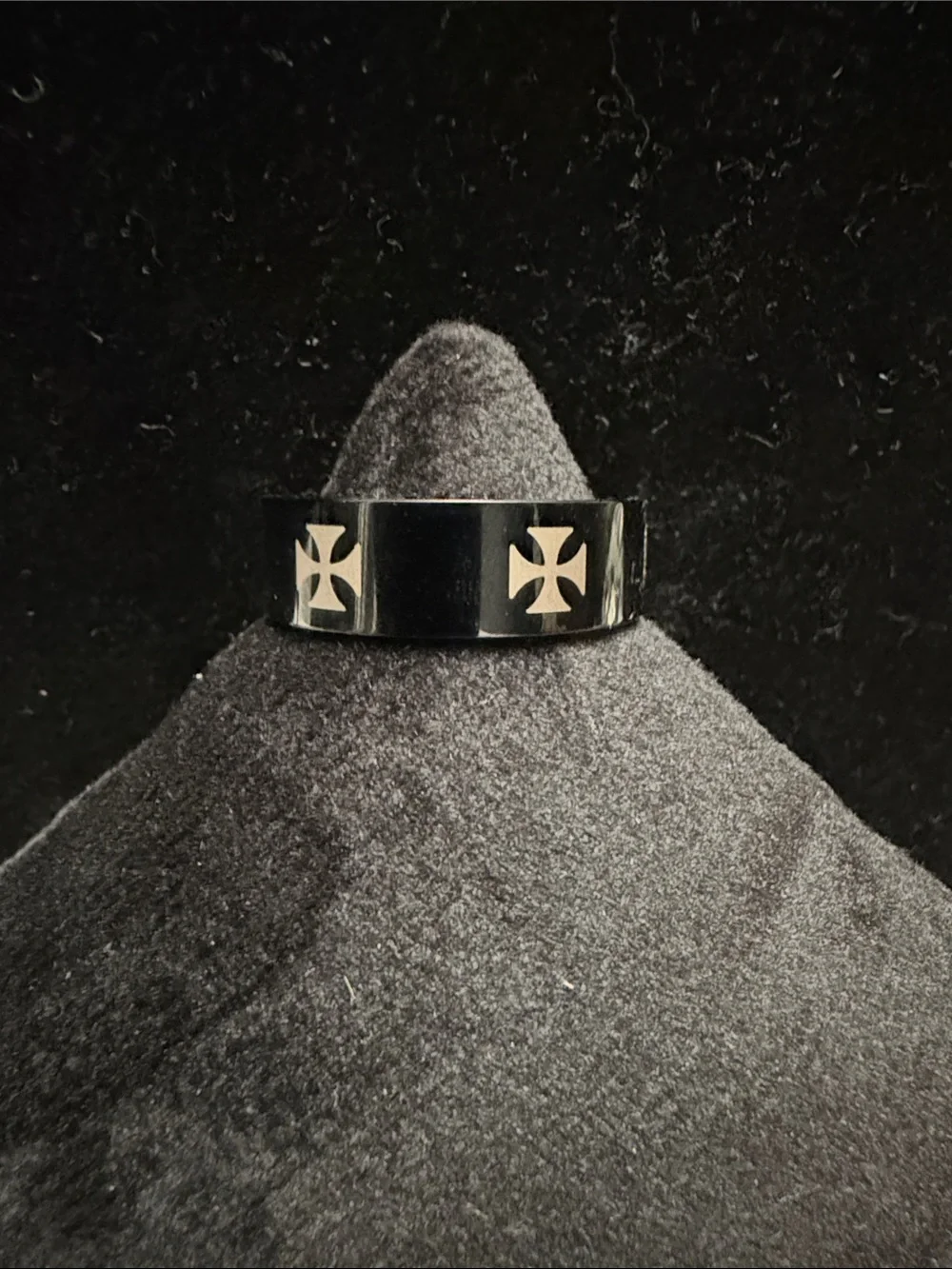 Black Stainless Steel Cross Accent Band Ring for Men
